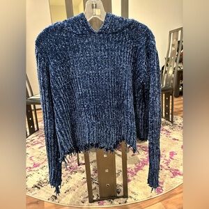 Aqua Women’s Chenille Cropped Hoodie with Frayed Design